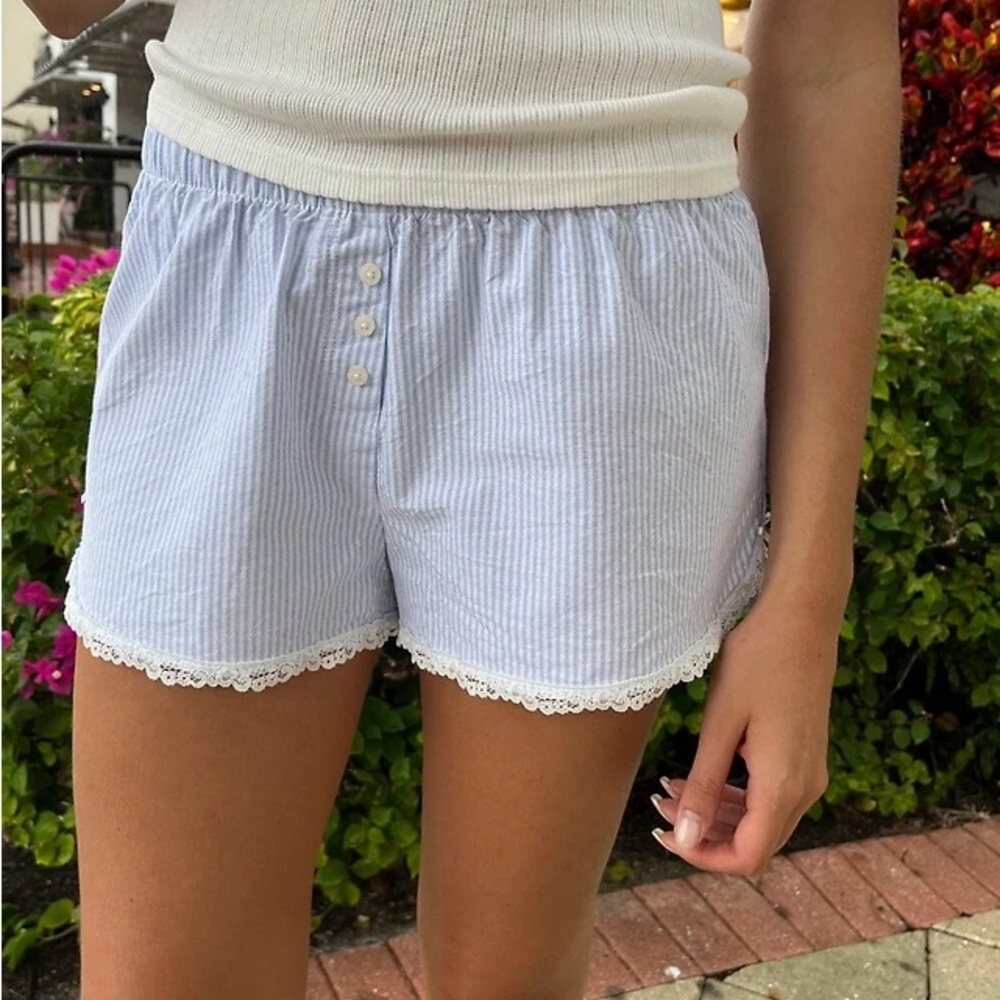 Brandy Melville Keira Lace Shorts Blue Stripes Button XS/S